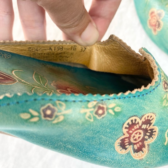 Vintage Retro Miz Mooz by Garth Teal Green Floral Shoes - Picture 8 of 16